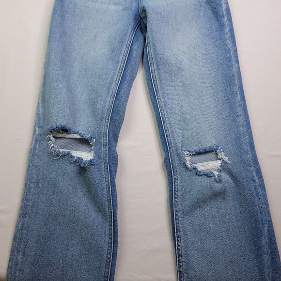 Kancan Straight Leg Jeans 5 Distressed Light Wash Mid Rise Stretch Juniors - Picture 6 of 9